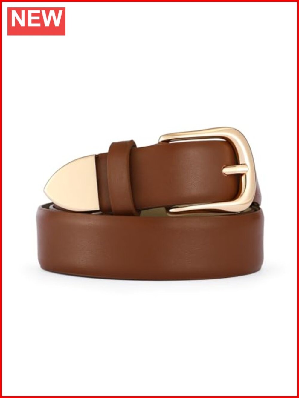 Faux Leather Belt with Gold Buckle Adjustable Waist Belt for Jeans Dresses